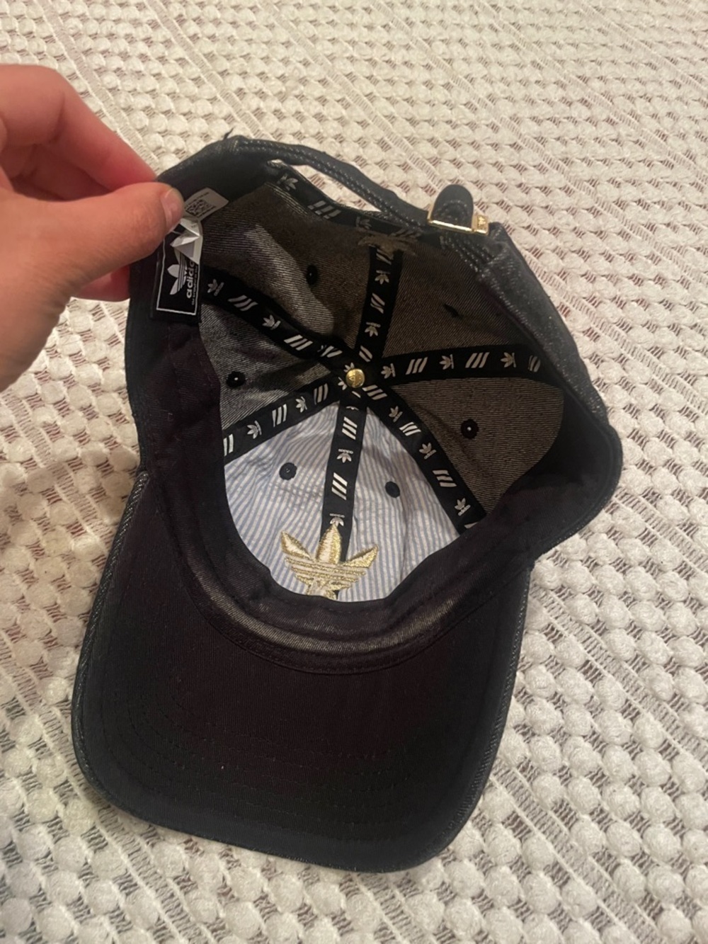 Adidas Trefoil Hat Black Denim Gold Logo Baseball Cap Adjustable Streetwear - Picture 6 of 9